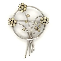 Vintage Sterling Signed Anthony Aquilino Creation Inc. Floral Rhinestone Brooch - £38.22 GBP