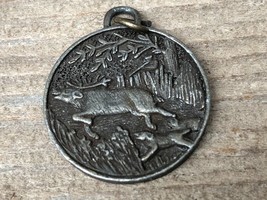 Vintage ELK Hunting &amp; Wild Flowers Small Silver Necklace Pendant - £7.74 GBP