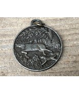 Vintage ELK Hunting &amp; Wild Flowers Small Silver Necklace Pendant - £7.74 GBP