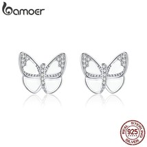 bamoer Silver 925 Jewelry White Enamel Butterfly Stud Earrings for Women 925 Sil - £17.93 GBP