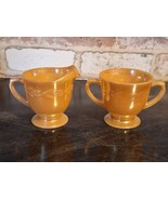 Vintage Fire King Peach Luster Laurel Leaf Design Sugar And Creamer Set - £10.19 GBP