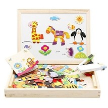 Wooden Magnetic Puzzle Kids Educational Toy Whiteboard Chalkboard Marker Chalks - £18.86 GBP