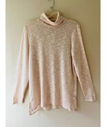 Dressbarn Sz L Turtle Neck Street Shiny Beige Pullover Blouse Long Sleev... - $28.76 CAD