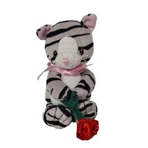 First &amp; Main Stripes Tabby Cat Black Gray Plush Holding Rose Stuffed Ani... - $15.58