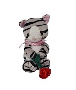 First &amp; Main Stripes Tabby Cat Black Gray Plush Holding Rose Stuffed Ani... - $15.58