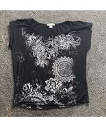 Christopher &amp; Banks Black And White Paisley Blouse (L) Large Jeweled Rhi... - $19.57 CAD