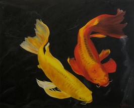 Koi Fish Oil Painting, Original Oil Painting, &quot;Golden Kois&quot; (24&quot; x 30&quot;) - £253.17 GBP