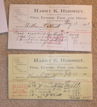 Lot of 2 1907 L.K. Hershey Coal Lumber Feed Grain Letterhead Receipts - £19.78 GBP