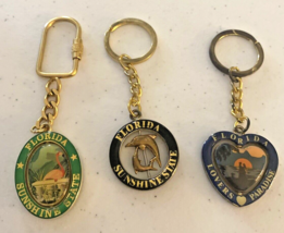 Florida Keychain Set Lot 3 Metal State Lovers Dolpin Key Chain Fob Souvenir - $16.69