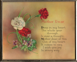 Dear Mother Sign Framed Watercolor Hand-Painted Plaque VTG Love Mom&#39;s Da... - £7.83 GBP