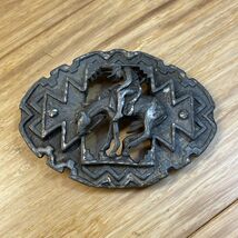 Vintage EJC Pewter Belt Buckle Wild West Rodeo Cowboy Riding Horse 1995 ... - $19.80