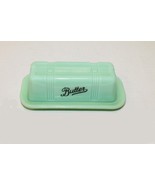 Jadeite Green Glass Butter Dish Script Embossed Retro Depression Style Jade - $24.00