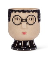 Large Intellectual Face Planter with Metal Glasses 7&quot; high Stoneware Bei... - £31.54 GBP