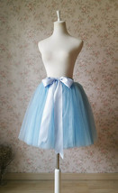 Light Blue Tulle Midi Skirt Outfit A-line Custom Plus Size Ballerina Tulle Skirt image 1