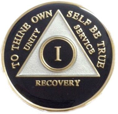 2 Year Black Tri-Plate Alcoholics Anonymous Medallion- AA Sobriety Chip - $17.81