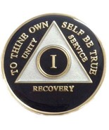 2 Year Black Tri-Plate Alcoholics Anonymous Medallion- AA Sobriety Chip - £14.06 GBP