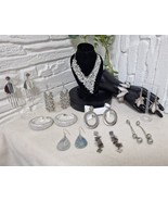 10 Vintage Silver-Tone Jewelry Lot - Earrings, Necklace, Bracelet - Esta... - $79.21 CAD