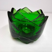 Avon Emerald Green Votive Tea Light Glass Candle Holder Double Lotus Flower Edge - £8.99 GBP