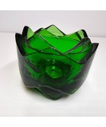 Avon Emerald Green Votive Tea Light Glass Candle Holder Double Lotus Flo... - £9.01 GBP