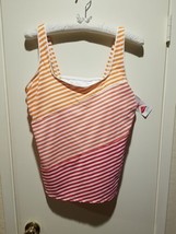 Lands&#39; End Women&#39;s Size 16 Tankini Top Orange Coral Red White Stripes Un... - £24.85 GBP