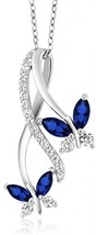 925 Sterling Silver Butterfly Pendant Necklace 1.21Ct Marquise Created Sapphire - £118.15 GBP