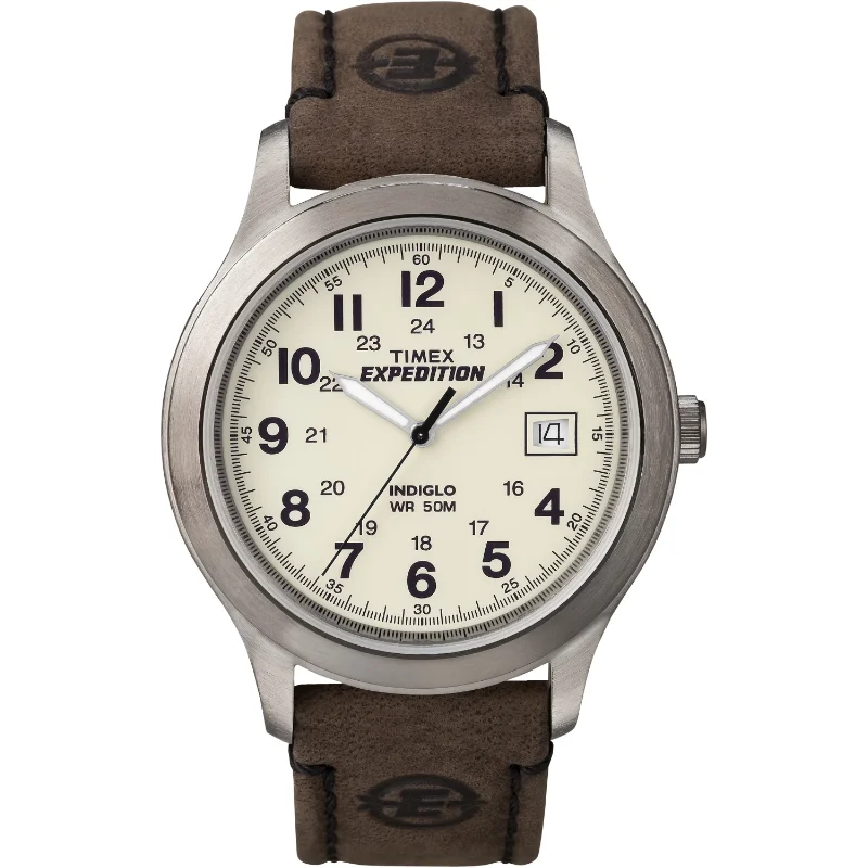 Watch  Mens   Field Watch, Brown Leather Strap