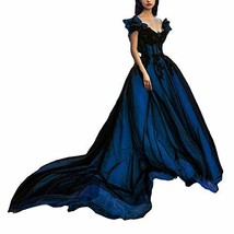Kivary Off The Shoulder Long Gothic Black V Neck Evening Prom Dresses Royal Blue - £135.66 GBP