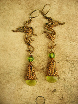 Mythical Romantic &amp; Mystical LONG dragon  jewel earrings - faux peridot-  fantas - £121.53 GBP