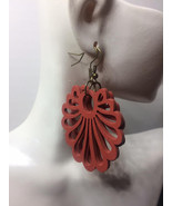 Laser Cut Wood Earrings (Light Red) - $15.00