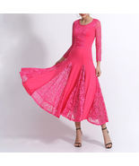 Womens Patchwork Wide Hemline Dress Elegant Hot Pink - £12.19 GBP
