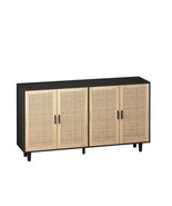 Elegant Black Rattan 4-Door Storage Cabinet for Home Office Decor - $5,620.18 MXN