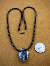 V-801 Mammoth tooth slice arrowhead shaped pendant 20&quot; long Black Onyx necklace - £102.29 GBP