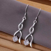 1 Ct Round Cut Real Moissanite Drop/Dangle Earrings 14K White Gold Plated Silver - $233.74