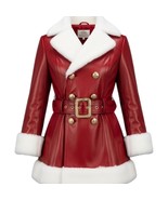 Luxury Red Leather Winter Coat with White Faux Fur Trim – Women&#39;s Christ... - €172,08 EUR+