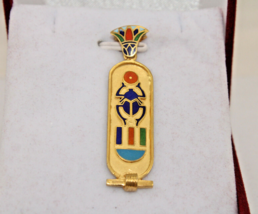 Egyptian King Tut Cartouche Colored Stamped Unique Rare 18K Gold Pendant 5.2 Gr  - £502.80 GBP