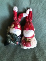 Handmade From Red &amp; White Sock Stuffed Bunny Rabbit Couple w Fabric Outfit Stuff - £15.49 GBP