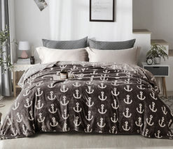 Coffee Anchor - Queen Super Soft Flannel Fleece Blanket Lightweight Bed Warm - $59.98