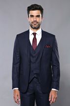 Men 3pc European Vested Suit WESSI J.VALINTIN Extra Slim Fit JV23 Navy Striped image 4