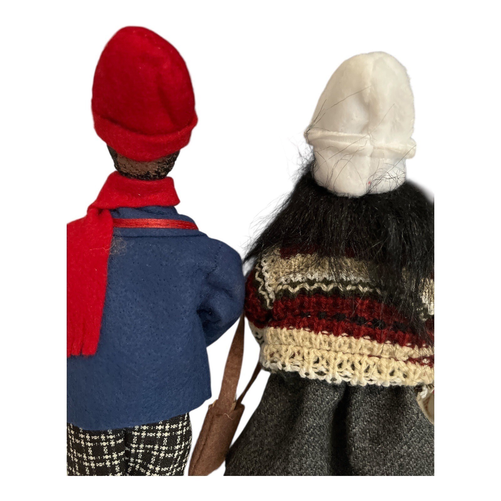 Handmade Black Caroler Dolls – Boy with Trumpet & Girl with Purse – 9” on Wood S Item image 5