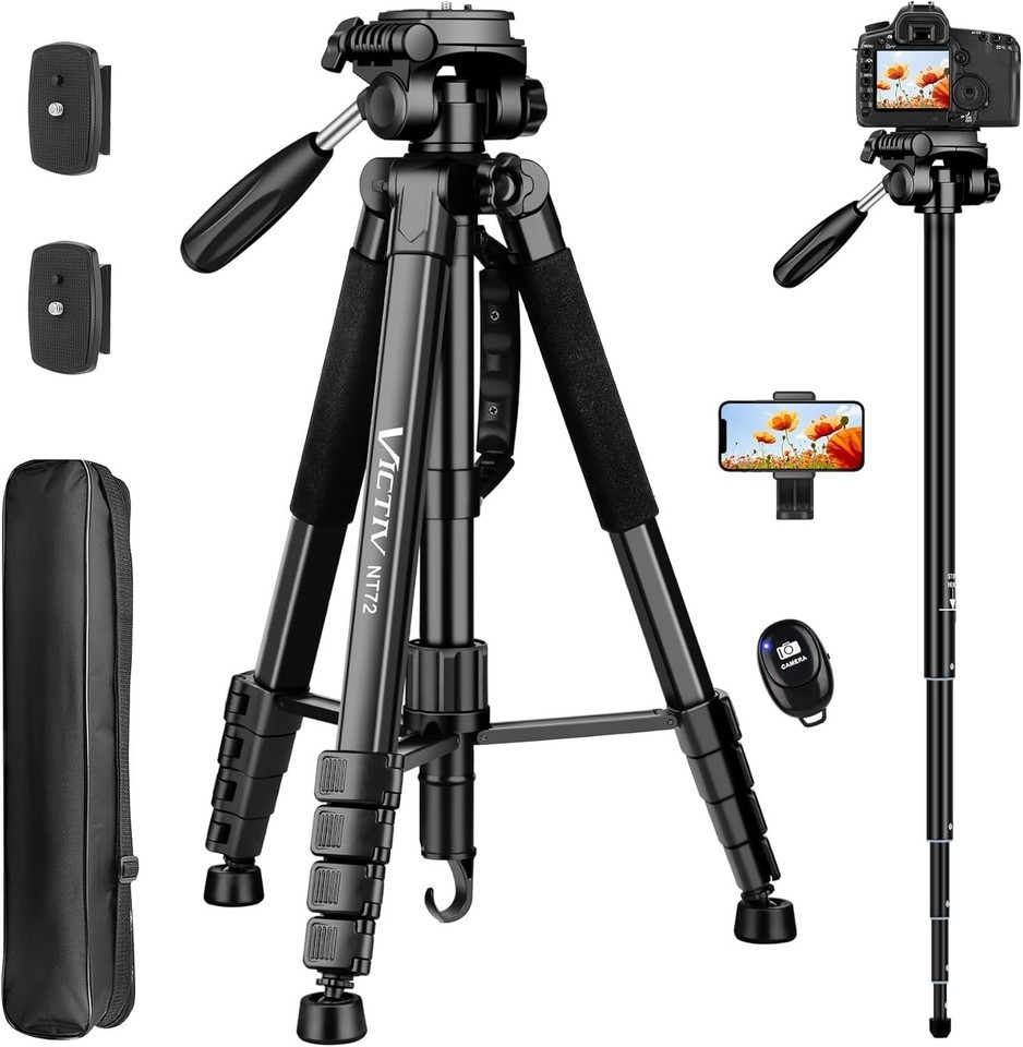 Heavy-Duty 72" Camera Tripod with Monopod Functionality - Perfect for YouTubers Item image 3