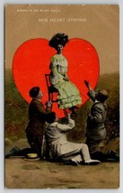 Valentine Romance Affairs Of Heart Series Woman With Men On Strings Postcard L22 - £10.18 GBP