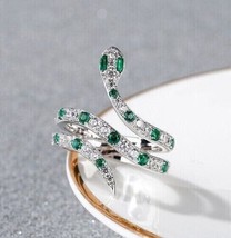 Snake Engagement Modernist Ring 14K White Gold Finish 1Ct CZ Round Cut Emerald - £88.46 GBP