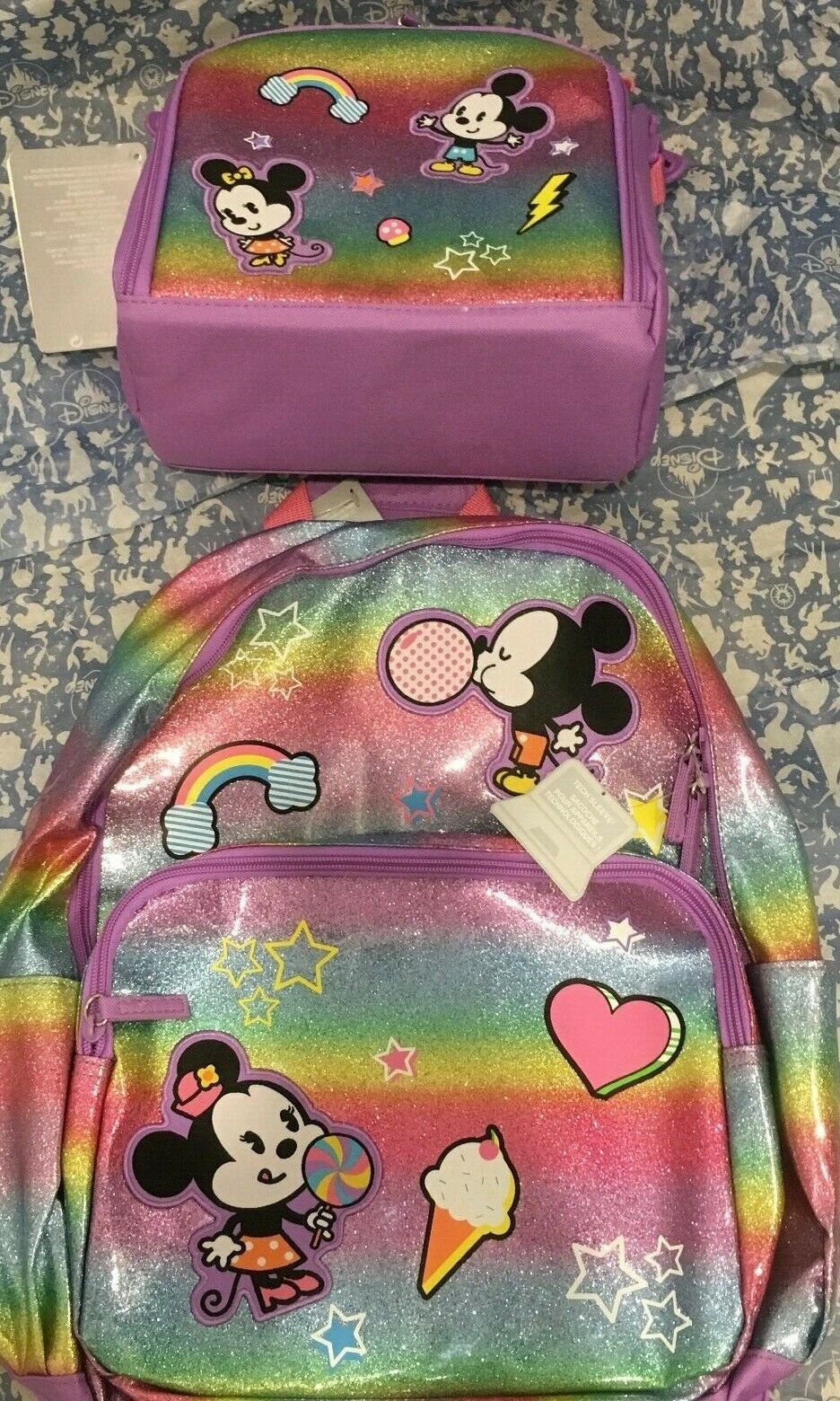 Primary image for New Disney Mickey mouse and Minnie MouseSchool Backpack, Lunch tote, Authentic