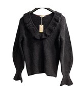 Boden Sweater Womens 6 Black Fluffy Frill Wool Blend V Neck Pullover Bal... - $69.10 CAD