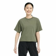 Olive Green Supima Cotton Cropped Active Short Sleeve Top - Large - £8.52 GBP