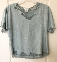 Bali Emerald Light Teal Green Blue Lace Crochet Embroidered Blouse- One ... - £38.93 GBP