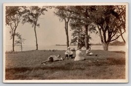 RPPC Lazy Sunday by the Lake Edwardian Lady with 3 Young Men  Postcard G24 - $13.95