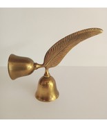 Feather Double Brass Bell 7&quot; Tall Genuine Solid Brass Heavy VTG Decor Le... - $12.61