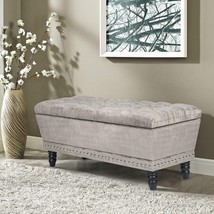 Homebeez Storage Ottoman Bench Velvet Tufted Foot Rest Stool With, Silver Gray - £148.64 GBP