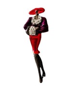 Vintage Louis Stern Brooch Red Hat Society Lady Pin MCM Art Deco 3&quot; Enam... - $34.45 CAD